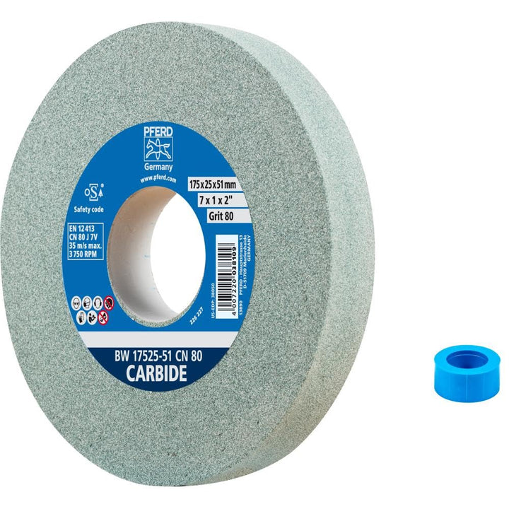PFERD Schleifbockscheibe CARBIDE, 175x25x51mm, SiC 80, 39009726 – Weiche, aggressive Schleifscheibe