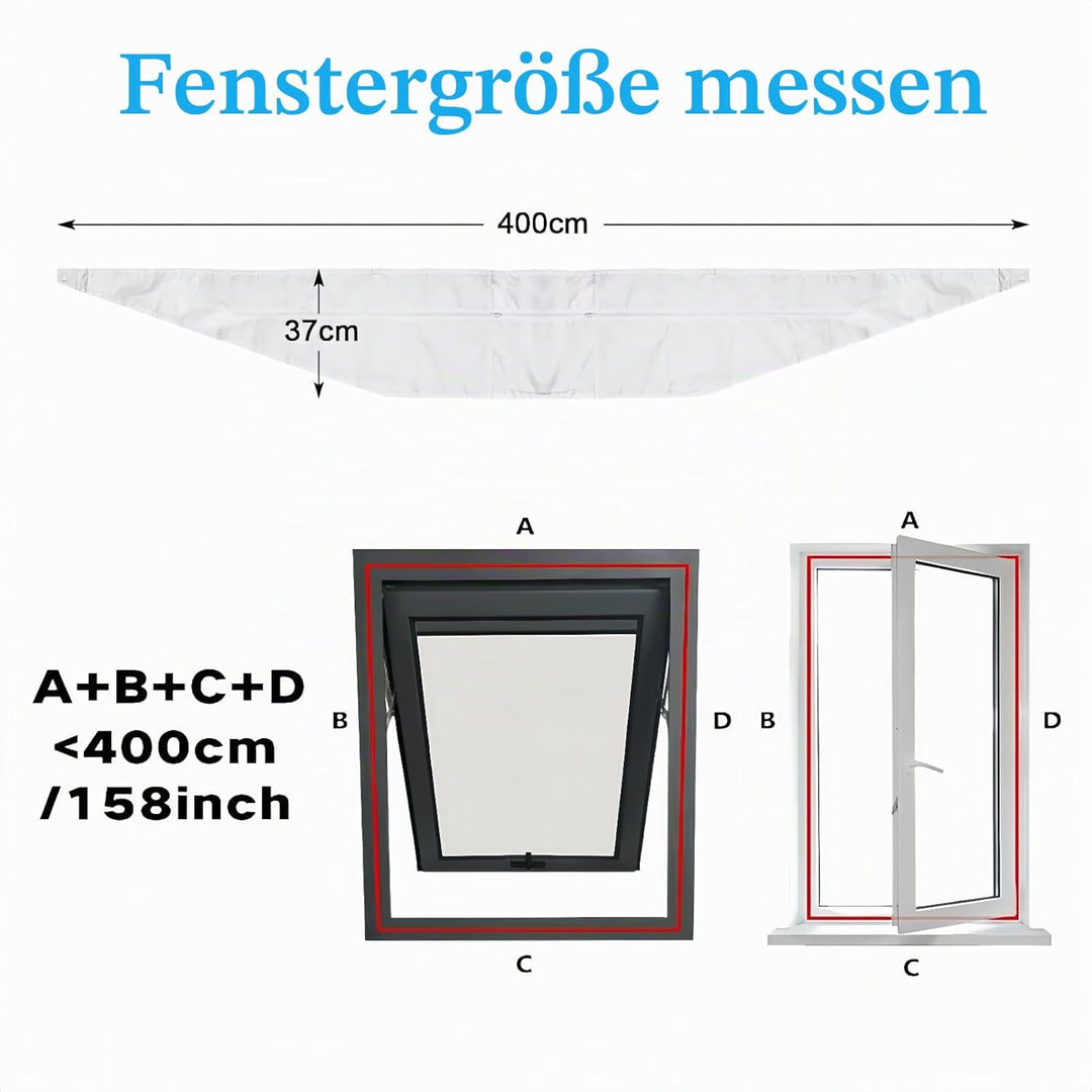 Fensterabdichtung für mobile Klimageräte 400CM Hot Air Stop zum Anbringen an Fenster, Inkl. 2 Kabelb