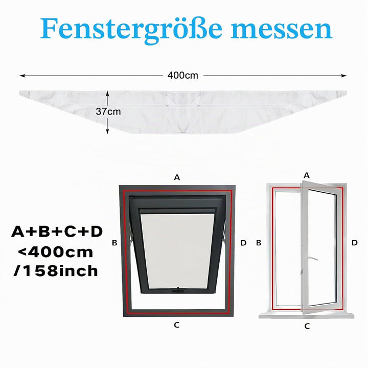Fensterabdichtung für mobile Klimageräte 400CM Hot Air Stop zum Anbringen an Fenster, Inkl. 2 Kabelb