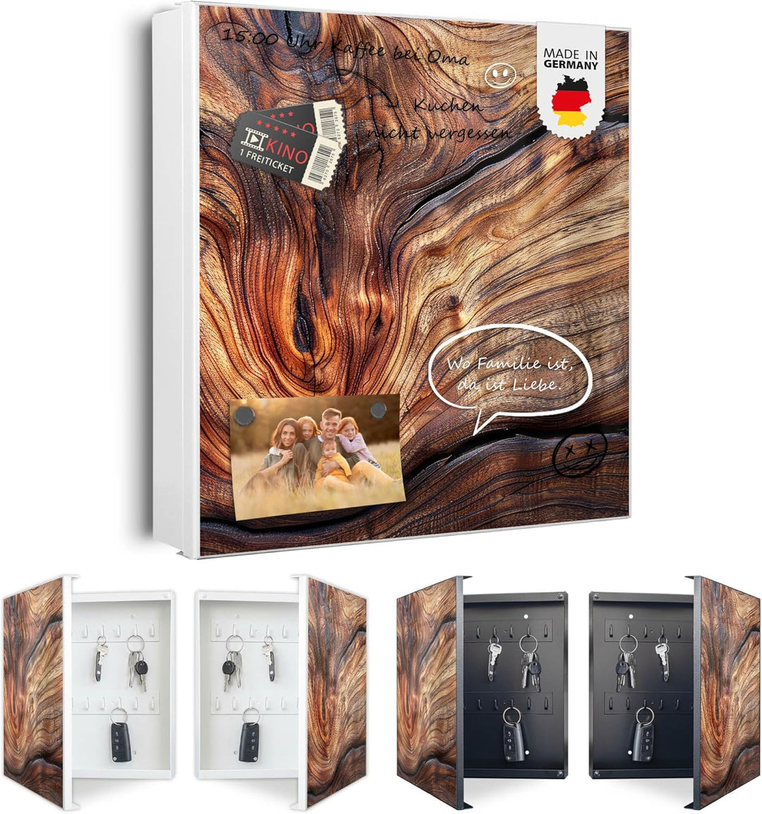 banjado Grosser Schlüsselkasten Glas - Schlüsselbox 30x30cm mit 50 Haken - Schlüsselkasten modern fü