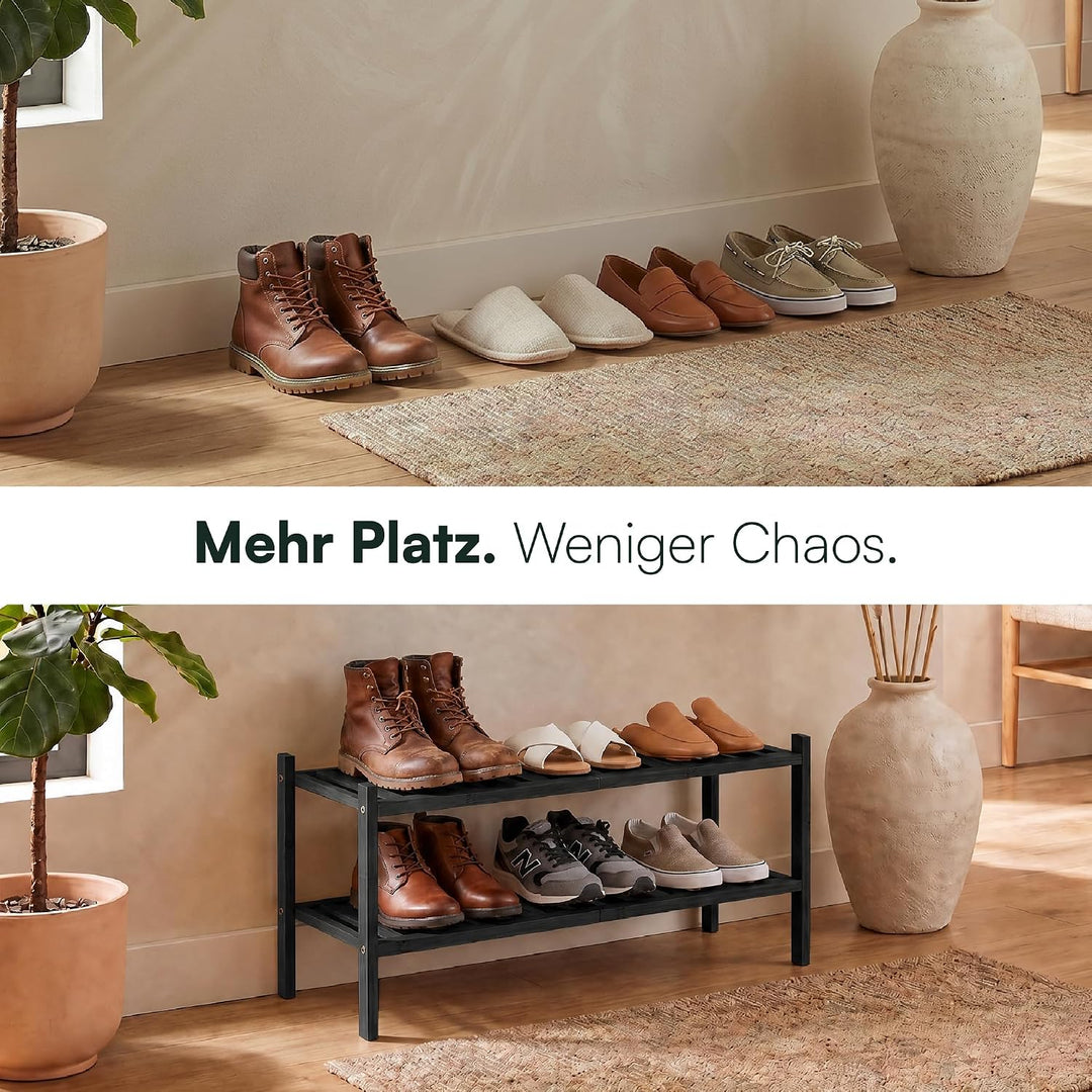 Schuhregal aus Bambus, Schuhablage mit 2 Ebenen, 68 x 28 x 32 cm, Erweiterbar Stapelbar, Schuhschran