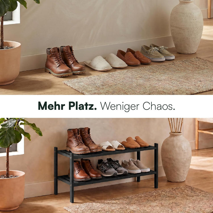 Schuhregal aus Bambus, Schuhablage mit 2 Ebenen, 68 x 28 x 32 cm, Erweiterbar Stapelbar, Schuhschran