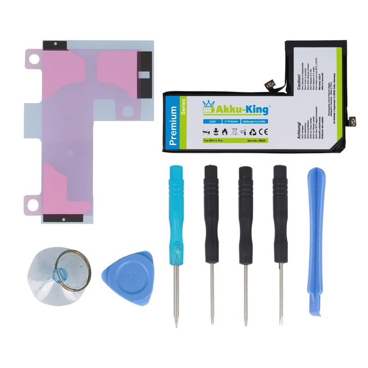 Power-Akku kompatibel mit Apple iPhone 11 Pro - Li-Polymer 3500mAh - mit Öffnungswerkzeug/Klebestrei
