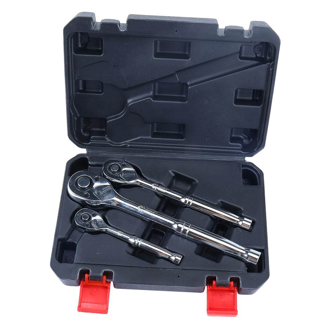 CCLIFE Ratschen set, 3-tlg, 1/4" 3/8" 1/2" 72-Zahn 140/200/245 mm Antrieb Ratschen-Satz, 3-tlg., Rat
