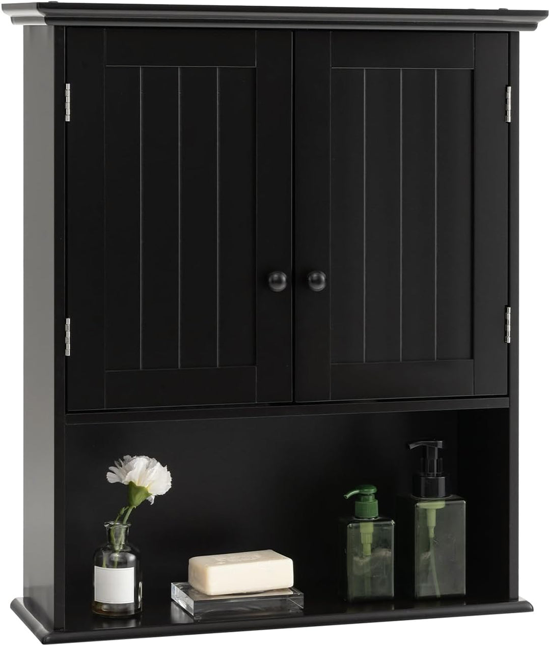 GOPLUS Hängeschrank Bad, Badschrank Holz mit verstellbarem Regal, Wandschrank hängend, Badezimmersch