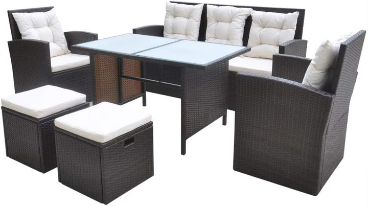 Tidyard 18-teilig Gartengarnitur Poly Rattan Sitzgruppe Gartengruppe Essgruppe mit Sitzpolster PE-Ra