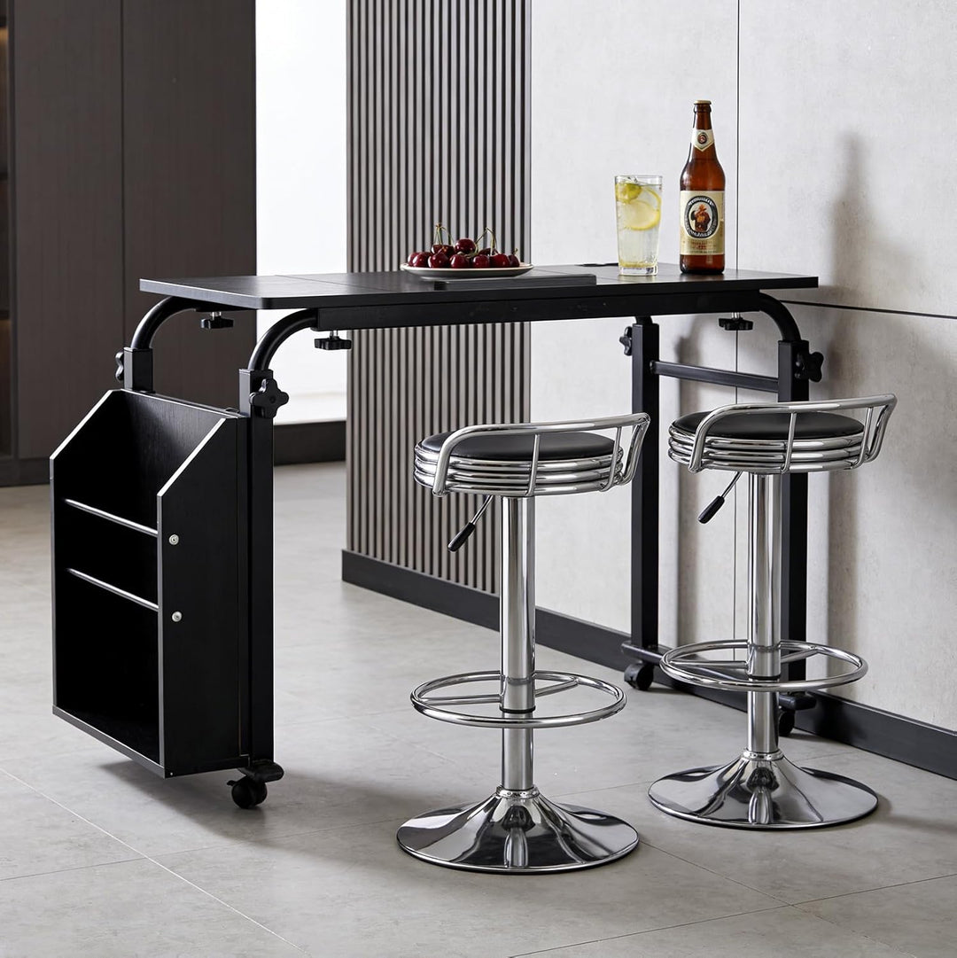 Überbetttisch mit Rollen, Pflegetisch Höhenverstellbar 60-90 cm, Breitenverstellbar 80-120 cm, mit n