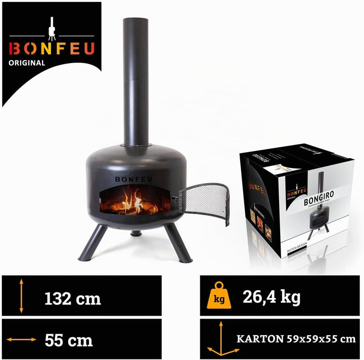 BonFeu BonGiro Schwarz - Terrassenofen - Feuerstelle mit Funkenschutz für entspannte Abende - Feuers