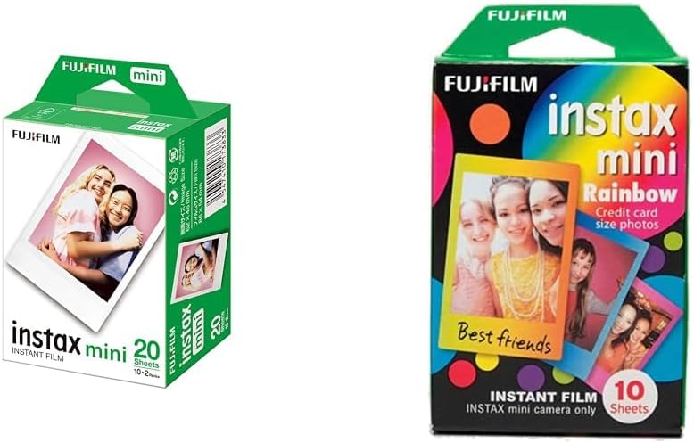 Fujifilm Instax Mini Instant Film, 2X 10 Blatt (20 Blatt), Weiss & Mini Frame WW1 Rainbow, Bunt