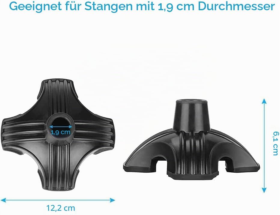 supregear 2 Stück Gummifüsse für Gehstöcke, 18mm, 19mm Quad Stütz Selbststehende Rohrstockspitze rut