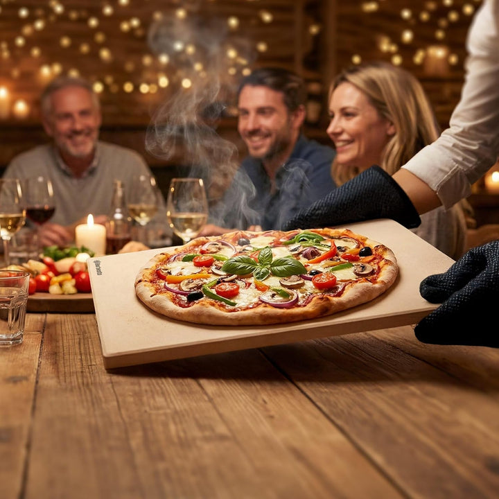 CLP Pizzastein für Backofen und Grill 38x30 cm, Backstein aus Premium Cordierit bruchsicher extrem h