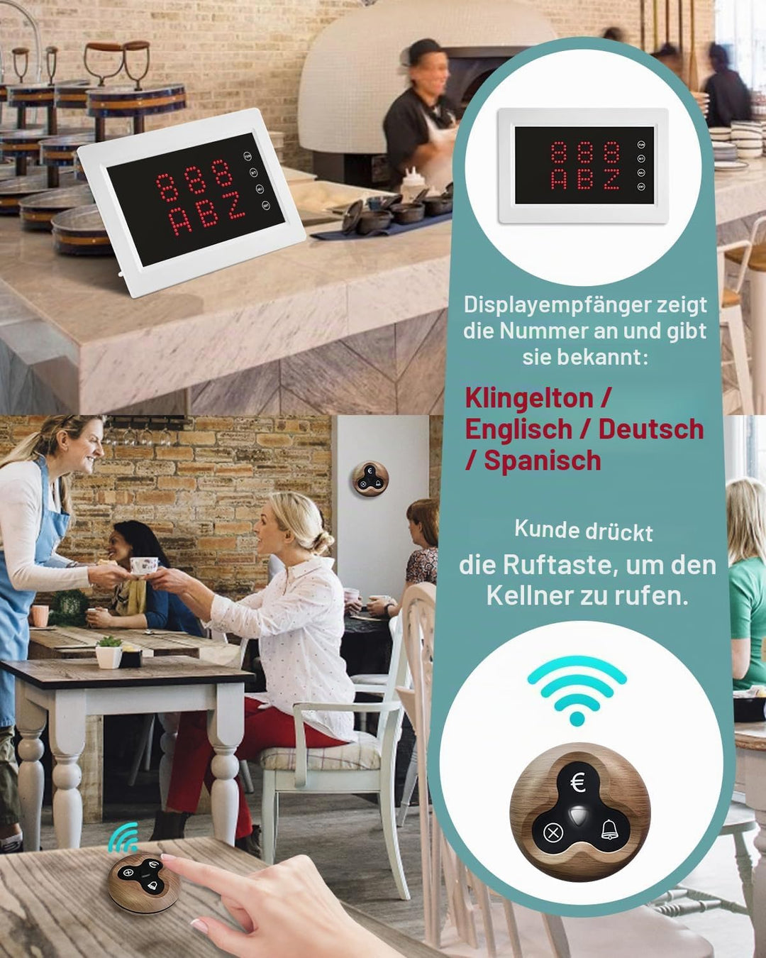 Restaurant Pager System Anrufsystem, kabellos für Pflegepersonen, mit Empfänger, für ältere Klinik,