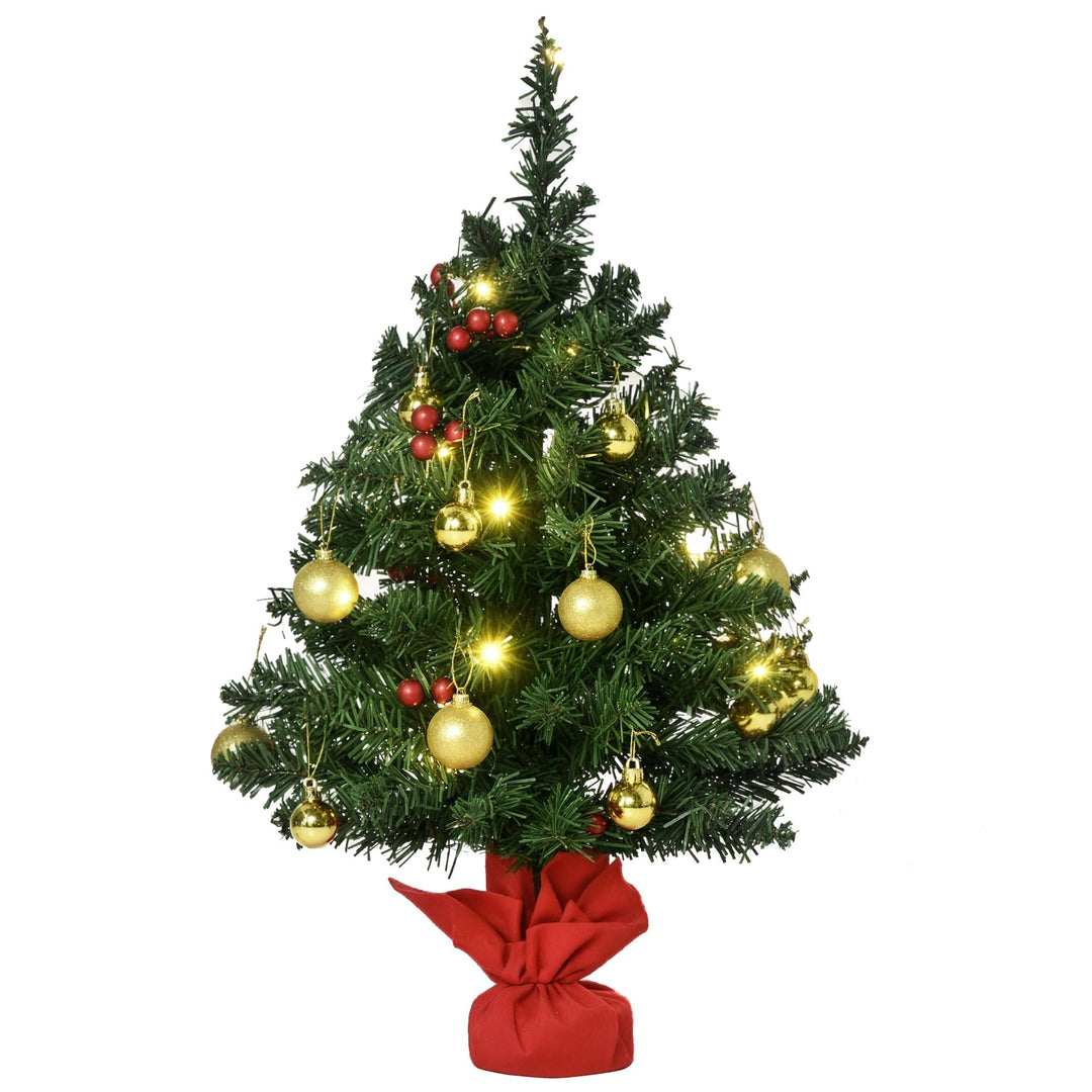 HOMCOM Weihnachtsbaum Klein, Mini Christbaum mit Stechpalmenbeeren, 15 LED-Lichtern und Kugeln, Küns