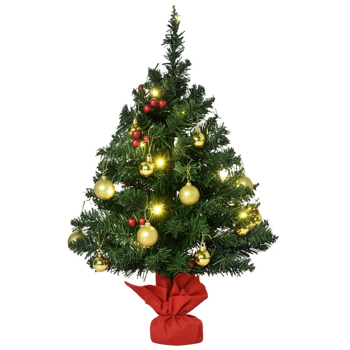 HOMCOM Weihnachtsbaum Klein, Mini Christbaum mit Stechpalmenbeeren, 15 LED-Lichtern und Kugeln, Küns
