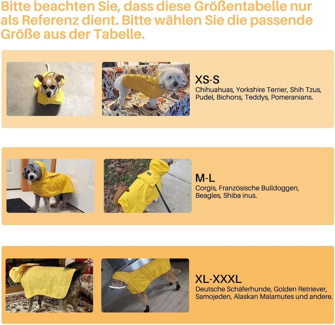 Wasserdichter Hunderegenmantel, Regenmantel für Grosse Hunde mit Kapuze und weichem Futter, Verstell