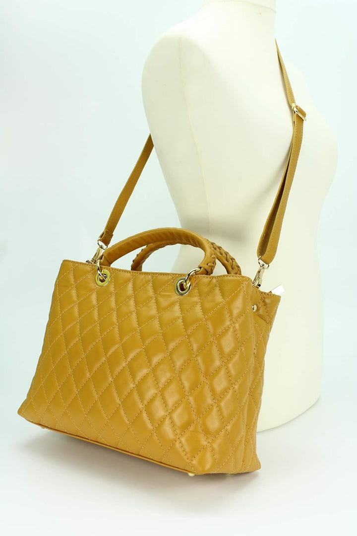 Belli edle italienische Echt Nappa Leder Damentasche Henkeltasche Umhängetasche gesteppt - 34x25x17