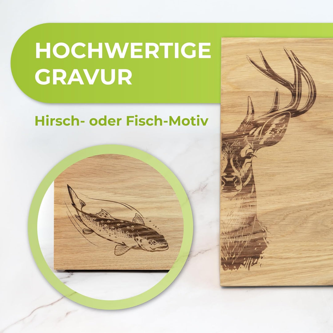 Messerblock mit Hirschmotiv Magnetisch Messerhalter Messerbrett Holz Eiche Edler Holzblock ohne Mess