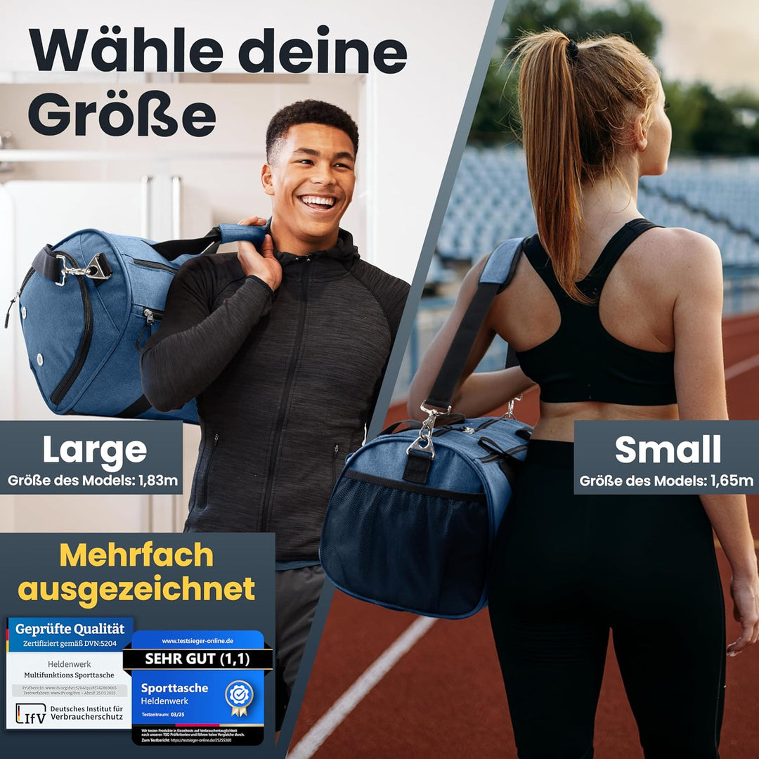 Heldenwerk® Sporttasche & Reisetasche für Damen und Herren klein I Trainingstasche mit Schuhfach und