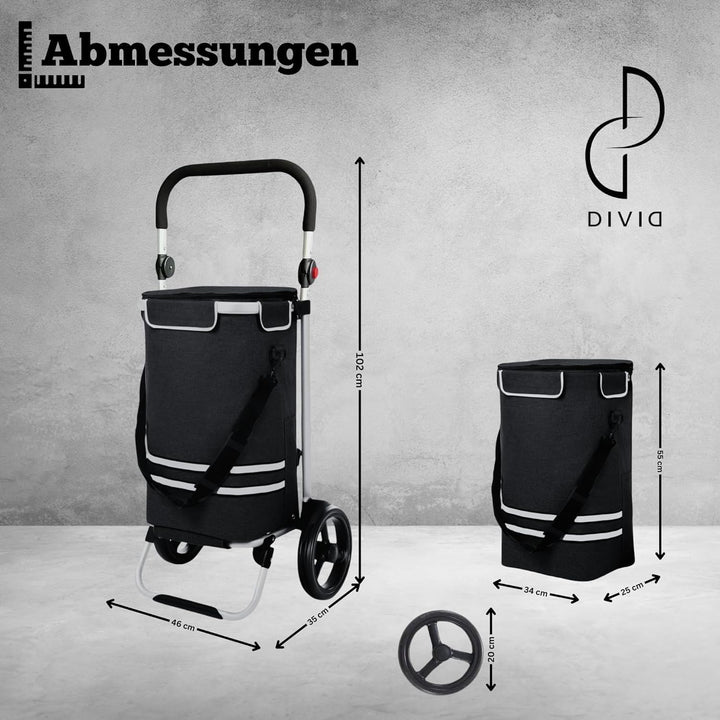 DIVID® Einkaufstrolley mit integrierter Sackkarre, 56LFassungsvermögen bis zu 50Kg belastbar,Klappba