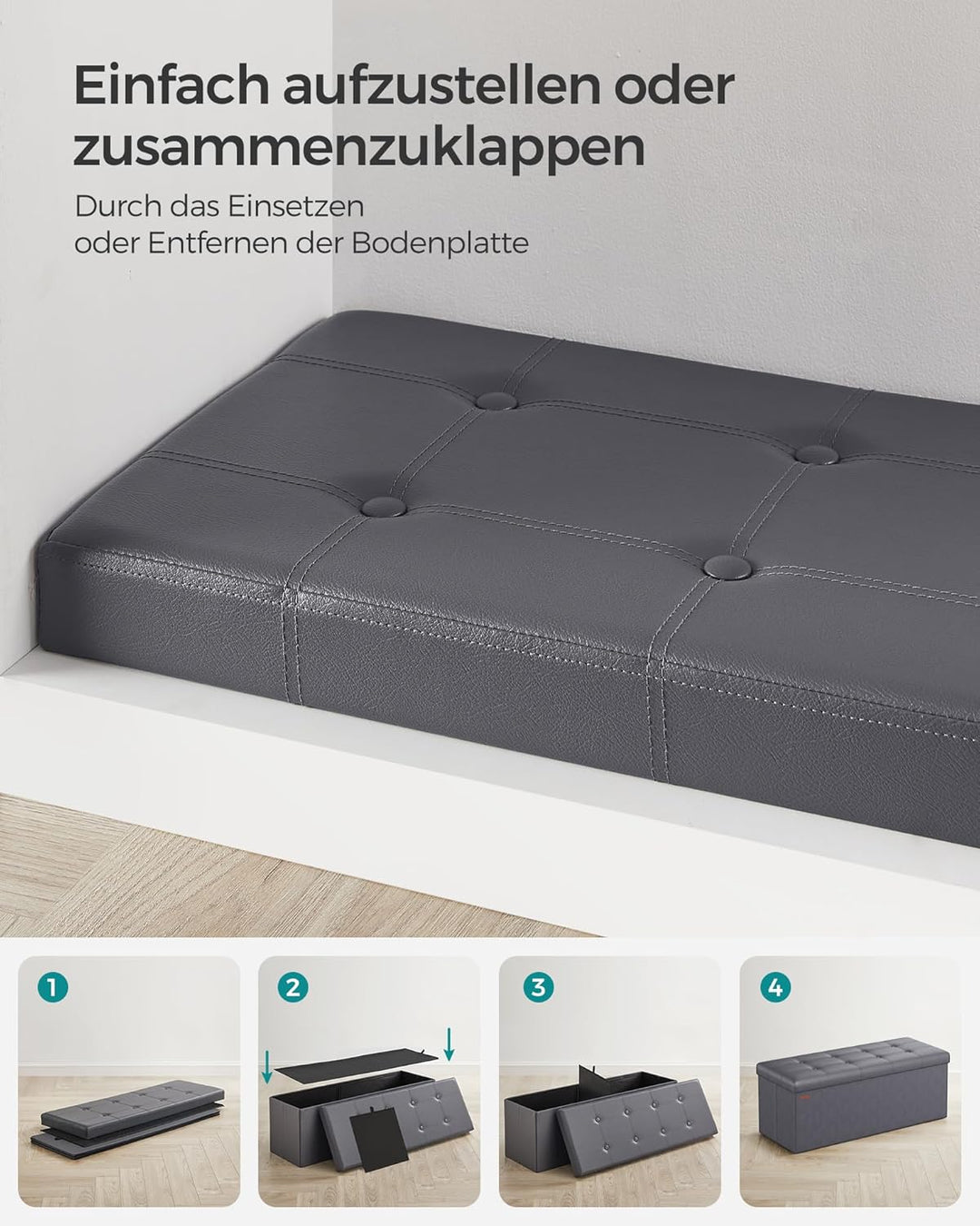 SONGMICS LSF070G01 Sitztruhe, Sitzbank, Holzwerkstoff, Dunkelgrau, 110 x 38 x 38 cm Dunkelgrau 110L