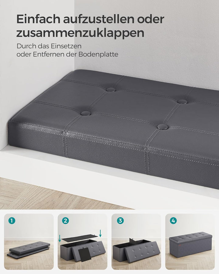 SONGMICS LSF070G01 Sitztruhe, Sitzbank, Holzwerkstoff, Dunkelgrau, 110 x 38 x 38 cm Dunkelgrau 110L