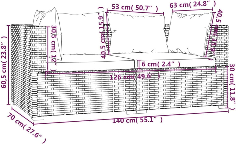 Gecheer 2-Sitzer-Sofa mit Kissen Terrassensofa Gartensofa Ecksofa Lounge Gartensofa Gartenmöbel Gart