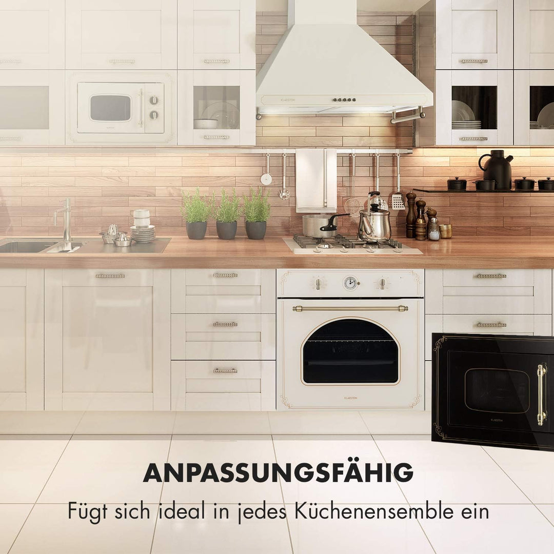 Klarstein Victoria 20 Einbau-Mikrowelle - Retro, 20 L, 800 W Mikrowellen-/1000 W Grillleistung, 3 Ko