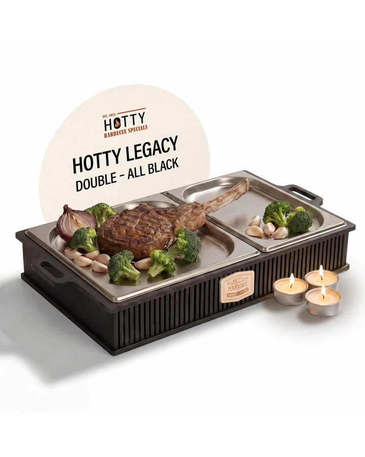 HOTTY Legacy Warmhalteplatte fürs Grillen – BBQ-Design Speisenwärmer mit personalisierbarem Batch –