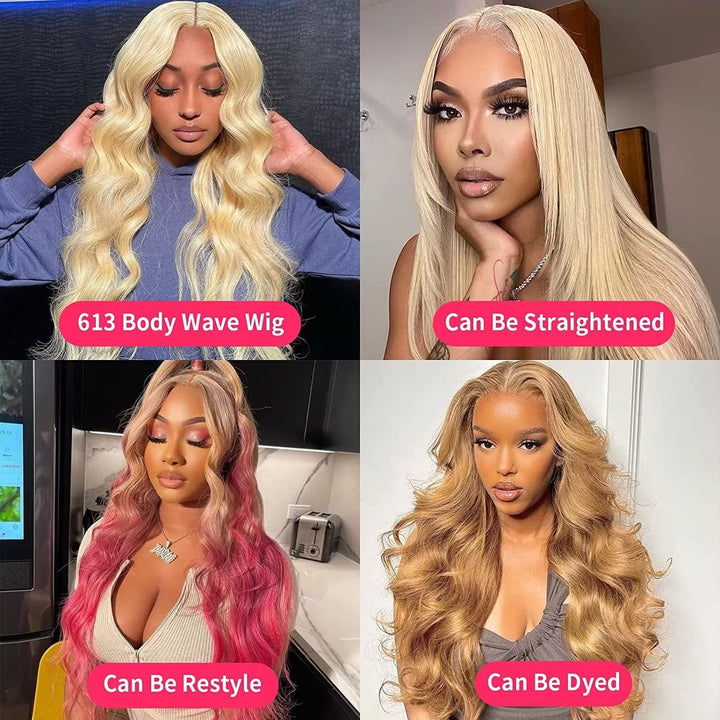 Echthaar Perücke Schwarz Frauen 613 Farbe 13x4 HD Body Wave Lace Front Wig 180% Density Blonde Trans