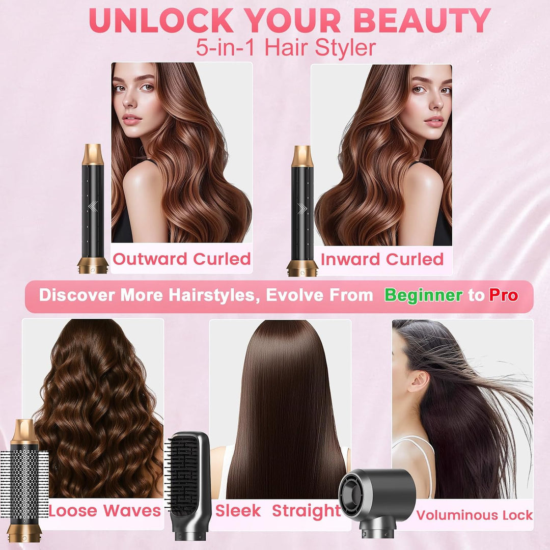 5 in 1 Warmluftbürste, Hairstyler Föhnbürste Volumen Lockenstab | Rundbürstenföhn, Warmluftbürste &amp;