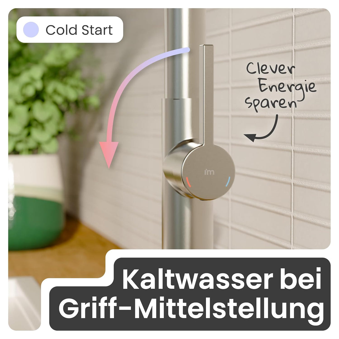 instmaier Cassia | Küchenarmatur mit herausziehbarem Auslauf | Edelstahl | Wasserhahn Küche 360° sch