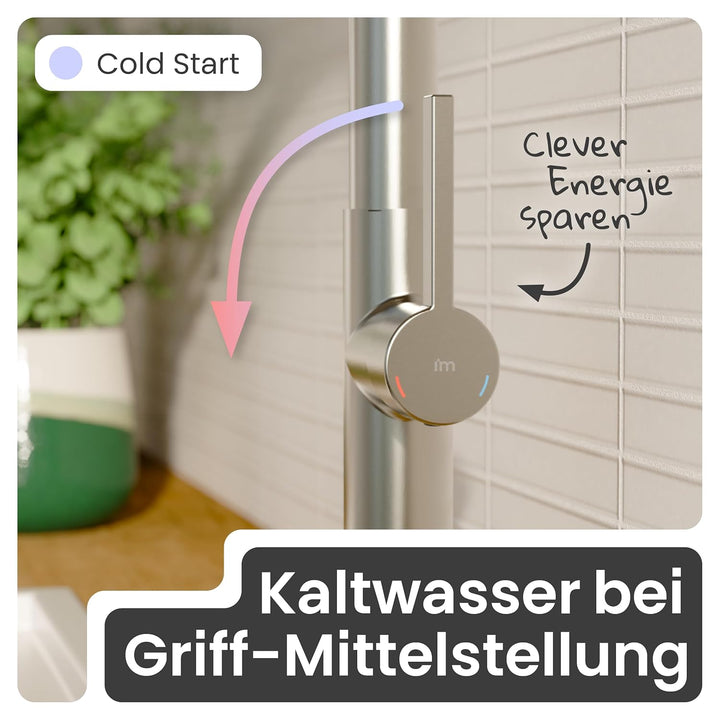 instmaier Cassia | Küchenarmatur mit herausziehbarem Auslauf | Edelstahl | Wasserhahn Küche 360° sch