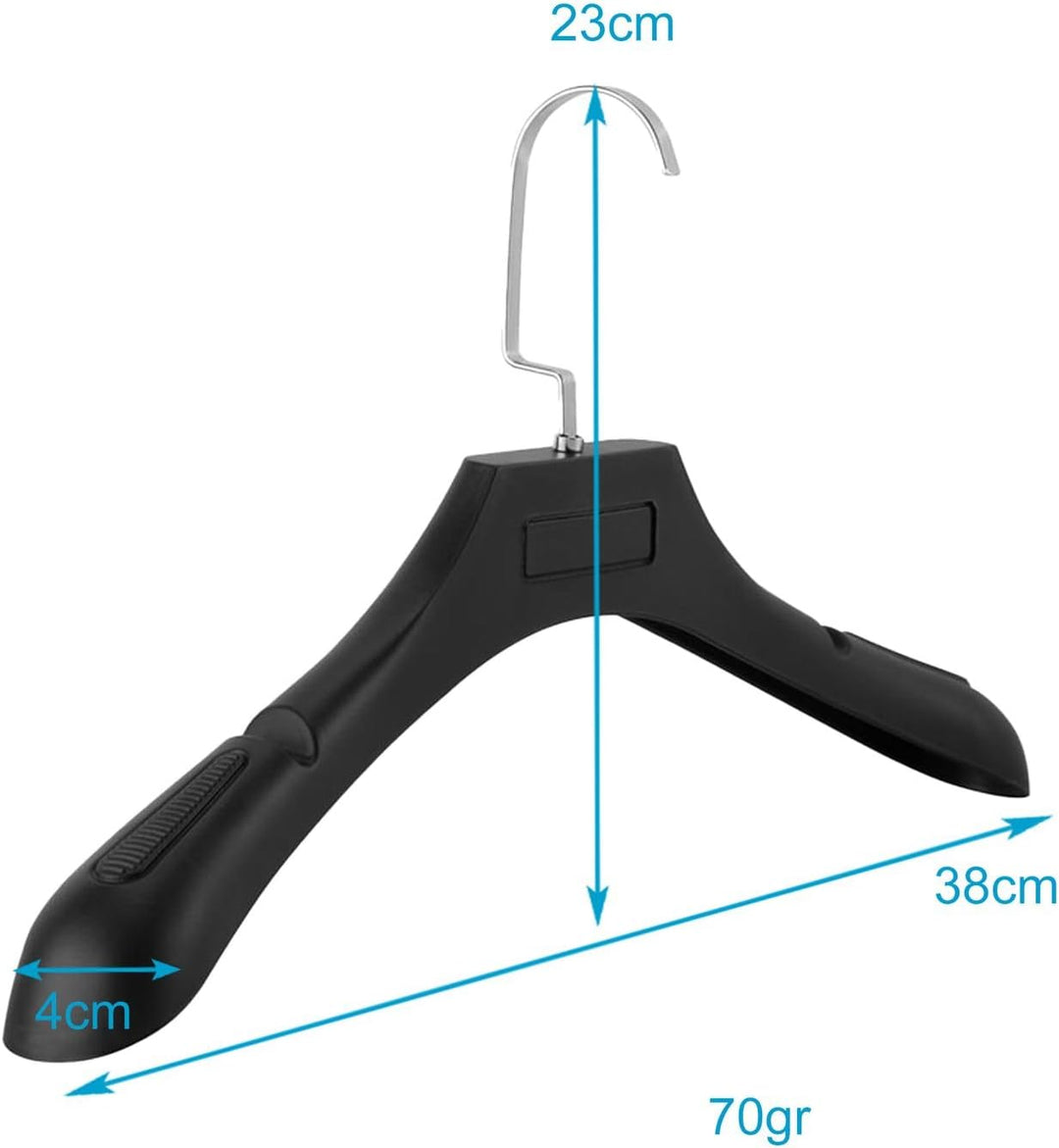 Kleiderbügel in UNIVERSAL SCHWARZ - 20 Stück breite Kleiderbügel aus Kunststoff mit Anti-Rutsch Ober