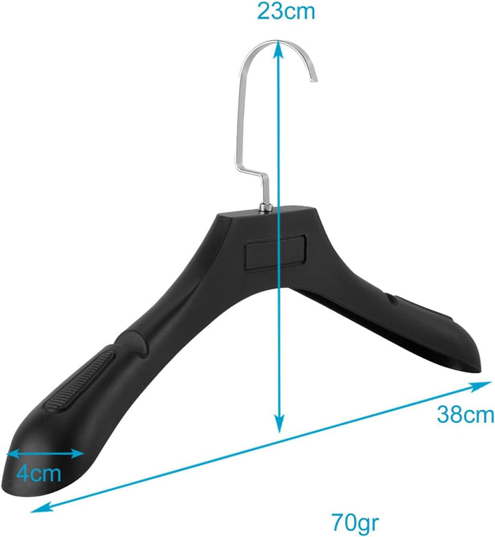 Kleiderbügel in UNIVERSAL SCHWARZ - 20 Stück breite Kleiderbügel aus Kunststoff mit Anti-Rutsch Ober