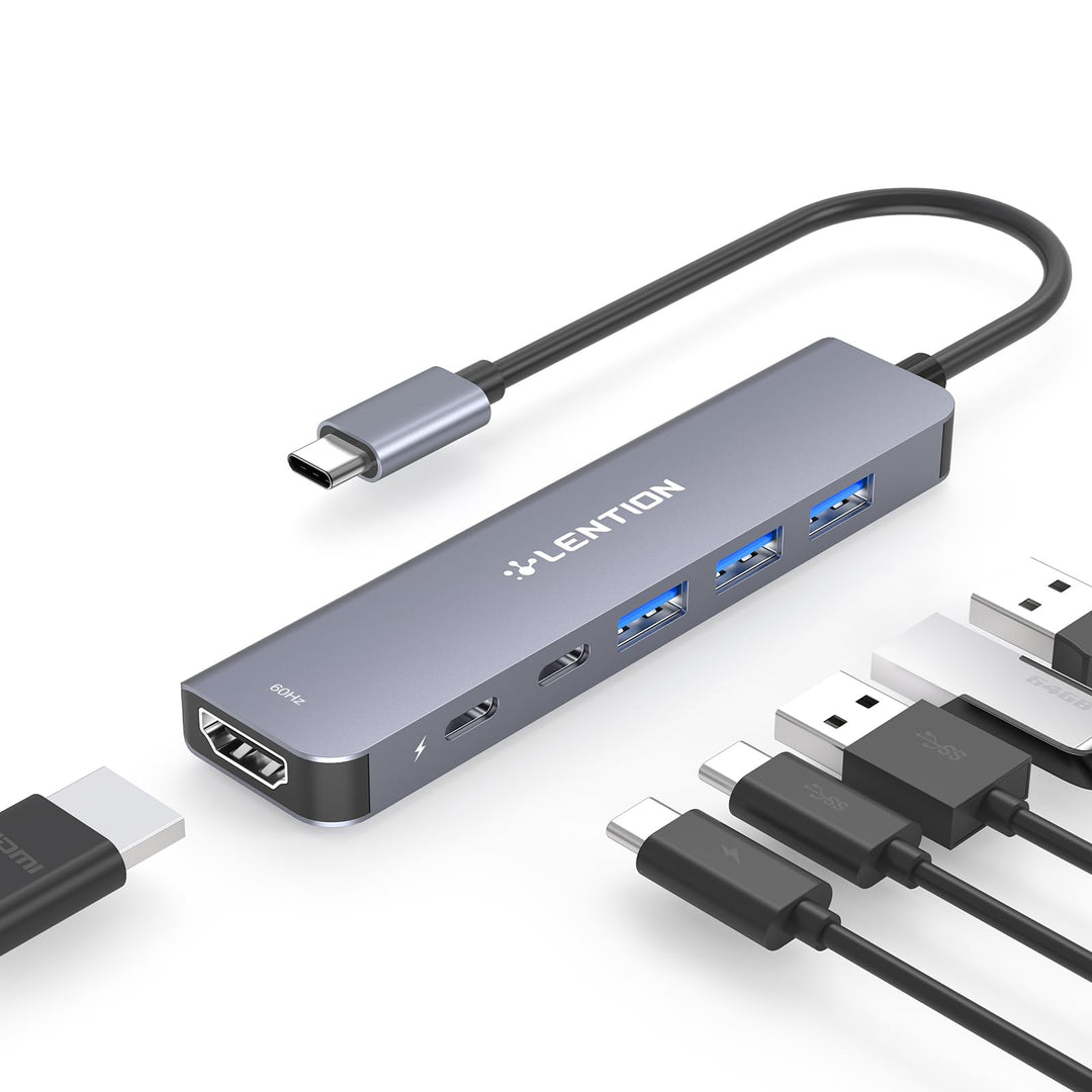 LENTION USB C Hub mit 4K60Hz HDMI, 100W PD, USB-C Datei, USB 3.0, Multiport Adapter kompatibel 2025-
