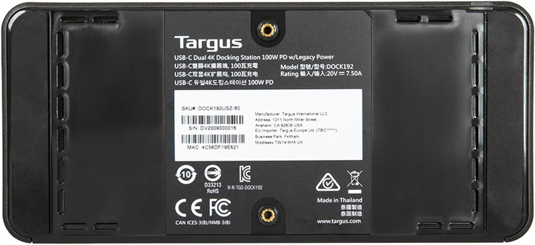 Targus Schwarz 182EUZ - 100W DOCK182EUZ - Universal USB-C Einzelbett