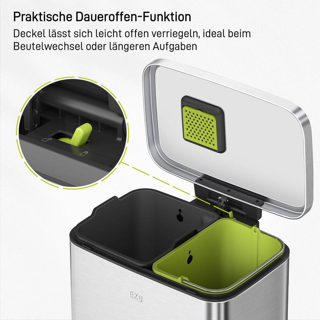 EKO Madison Mülleimer Küche, 25 + 20 Liter, Mülltrennsystem 2 Fächer, Treteimer mit Geruchsfach und