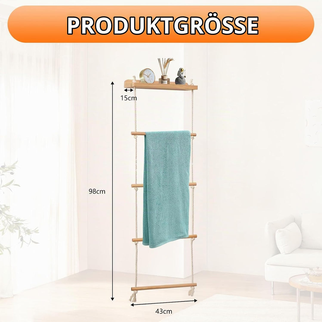 Handtuchleiter, 5-Schicht Handtuchregal Badezimmer Wand Montage Strickleiter Handtuchständer Holz mi