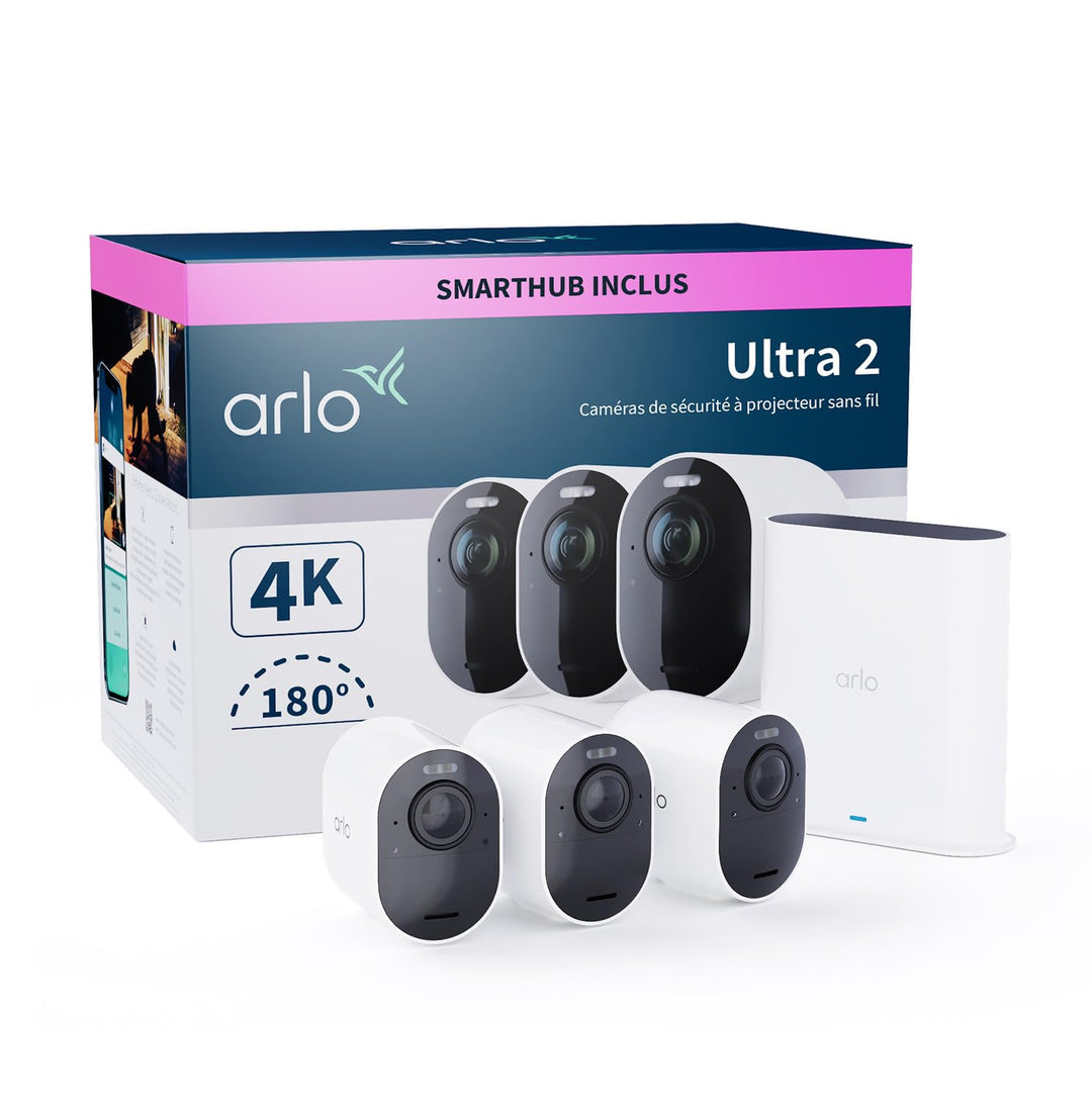 Arlo Ultra 2 Überwachungskamera Aussen WLAN, Kabellos, 3er Set, 4K UHD Qualitätsprodukt, 180° Sichtf