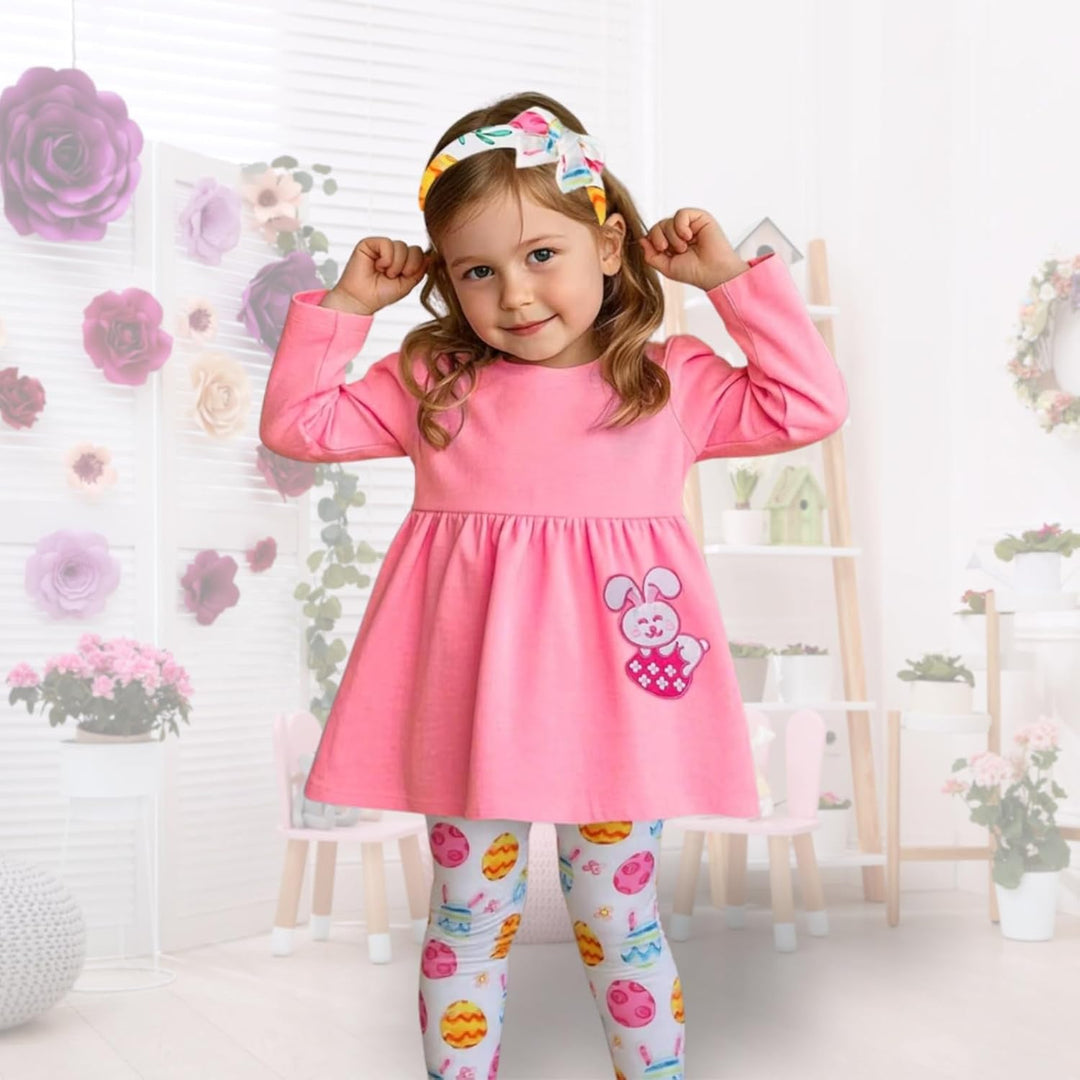 Baby Mädchen Oster Outfit Kleinkind Langarm Hase Kleid + Hase Hosen und Bogen Stirnband für Oster Ge