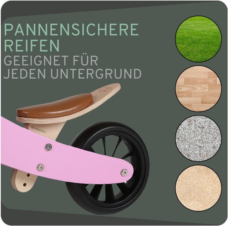 Bandits & Angels Lauflernrad/Laufrad aus Holz 4-in-1 Smartbike ab 1 Jahre (Retro Rosa), Retro Rosa