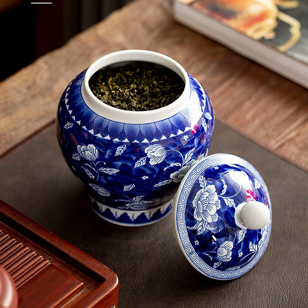 fanquare Jingdezhen Klassische Blaue und Weisse Porzellanglasvase, Glückliches Lotus Muster, Handgem