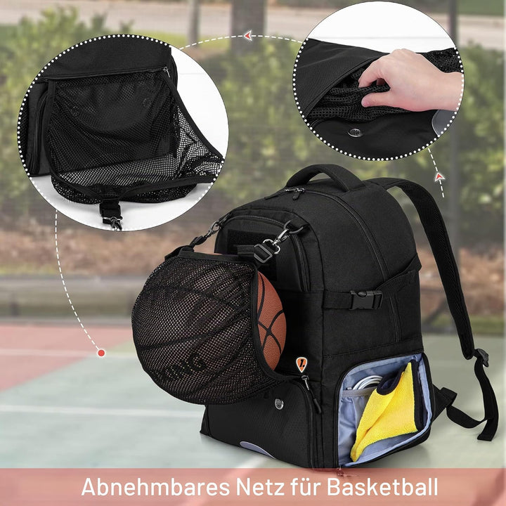 DSLEAF Fussballrucksack, Basketballausrüstungstasche mit separatem, belüftetem Schuhfach für das Tra