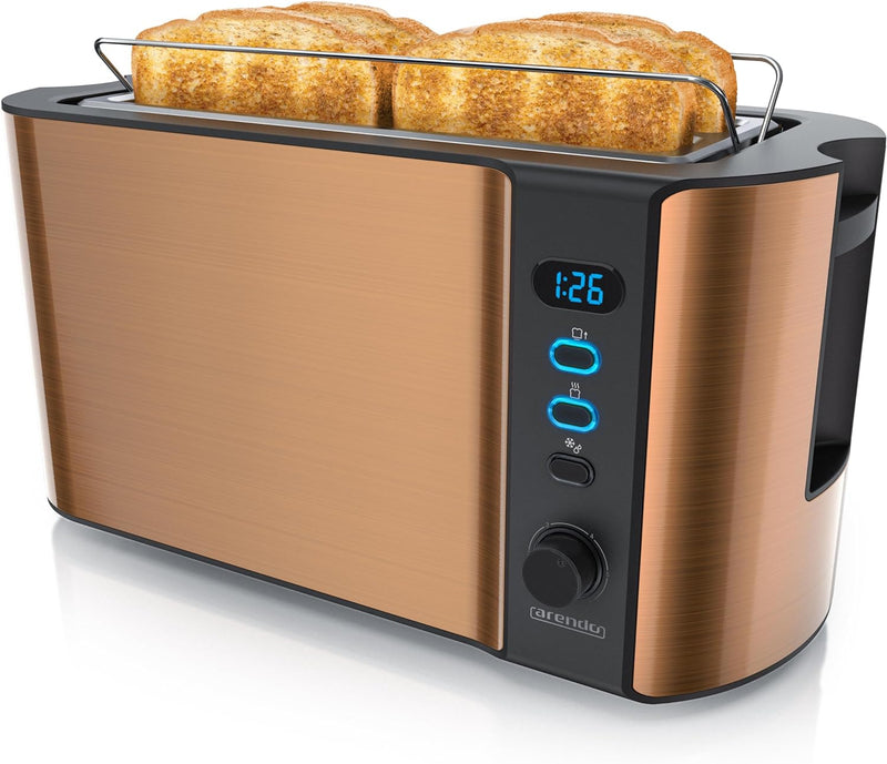 Arendo - Edelstahl Toaster Langschlitz 4 Scheiben - Defrost Funktion - wärmeisolierendes Gehäuse - m