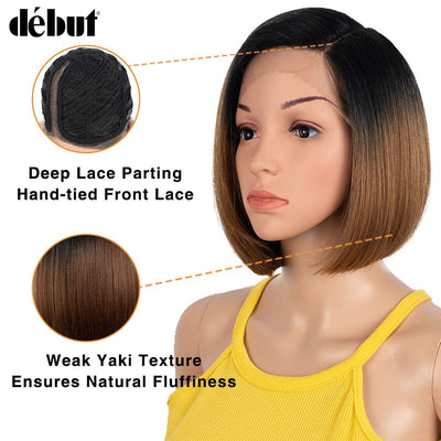 Début Lace Front Perücke für schwarze Damen Bob Perücke für weisse Damen Kunsthaar 24 cm 120g Braun