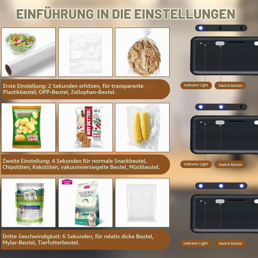 FORMIZON Folienschweissgerät Wiederaufladbar, Versiegelungsmaschine mit Lange Siegel, 3 Modi Mini Fo