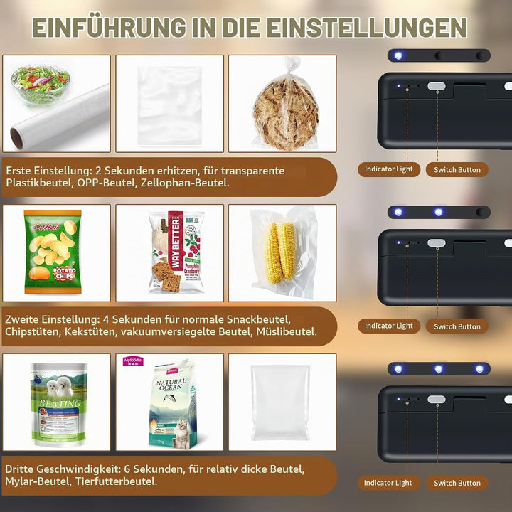 FORMIZON Folienschweissgerät Wiederaufladbar, Versiegelungsmaschine mit Lange Siegel, 3 Modi Mini Fo