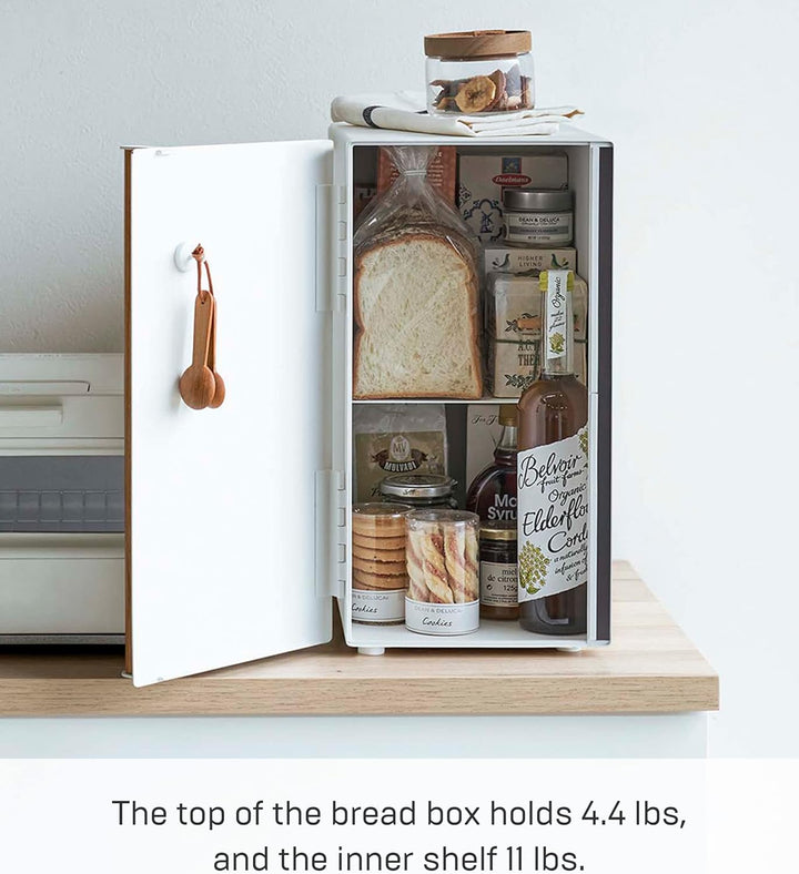 Yamazaki 5682 TOSCA Brotkasten, hochkant, weiss, Stahl/Holz, Minimalistisches Design