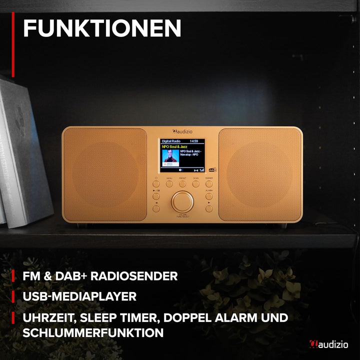 Audizio Genua DAB Radio mit Bluetooth – Stereo DAB Plus Radio mit Fernbedienung, 60 Speicherplätze,