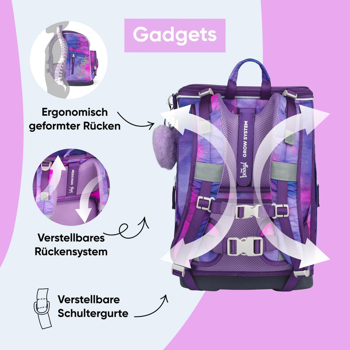 Baagl Schulranzen Mädchen Set 3 Teilig (Zippy Schultasche für 1. Klasse, Mäppchen, Turnbeutel), Grun